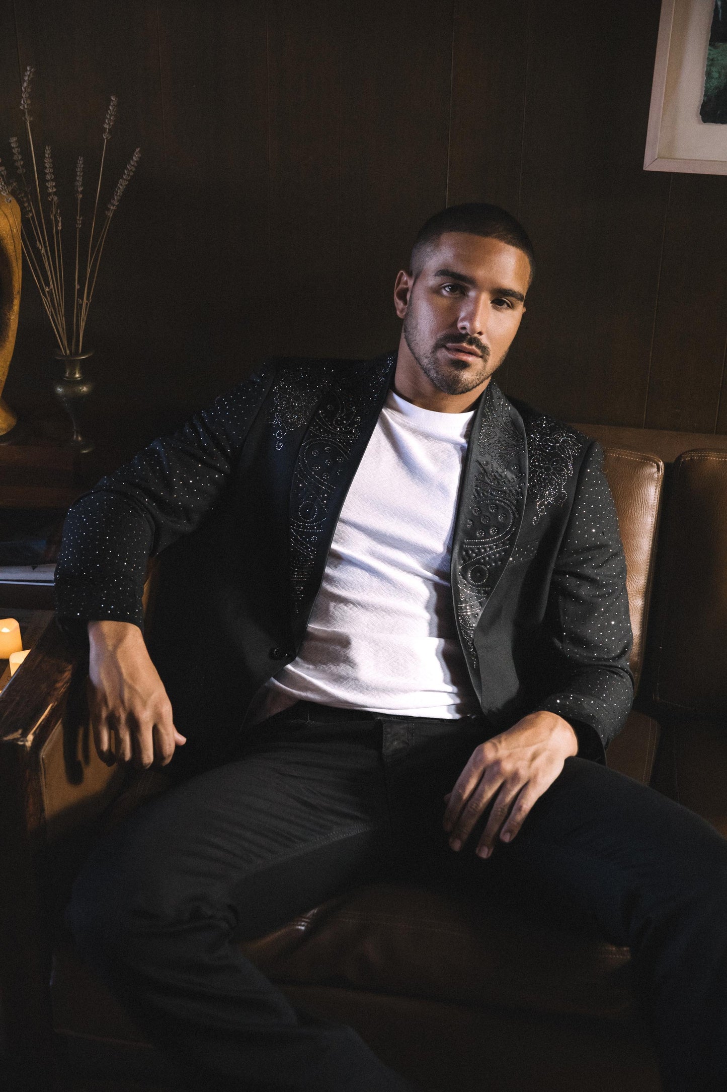 Men's Double Button Rhinestone Black Blazer