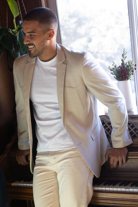 Men's Double Button Western Beige Blazer