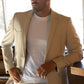 Men's Double Button Western Beige Blazer