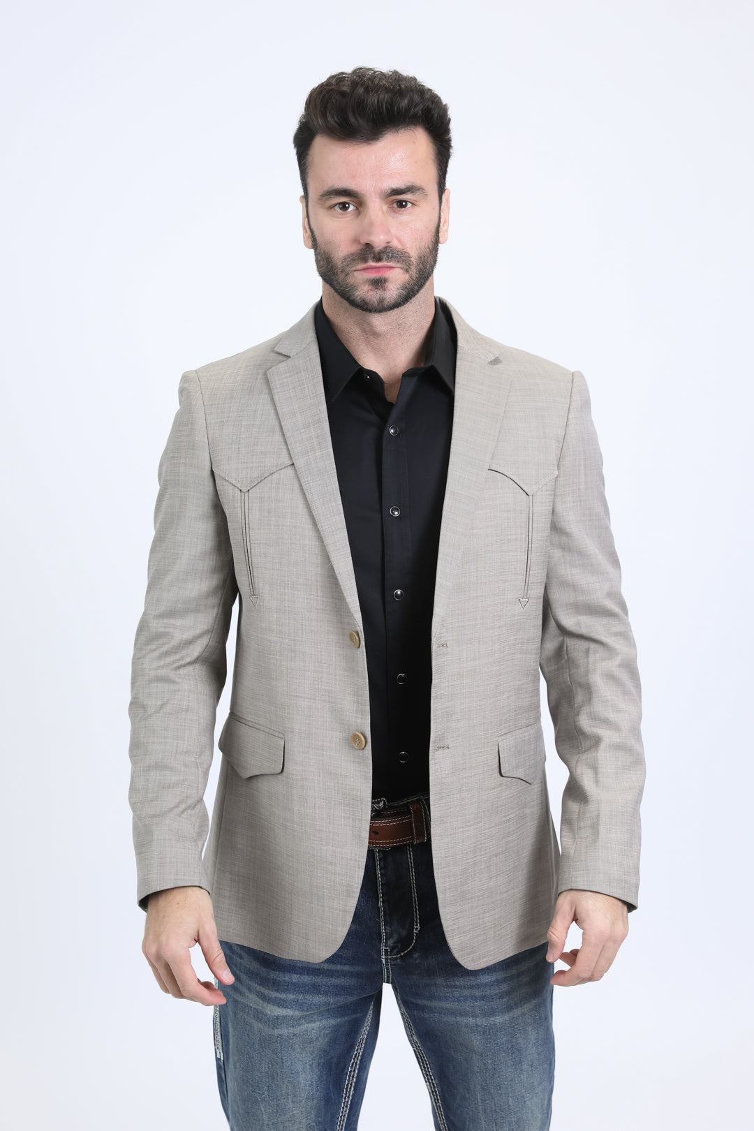 Men's Double Button Western Beige Blazer