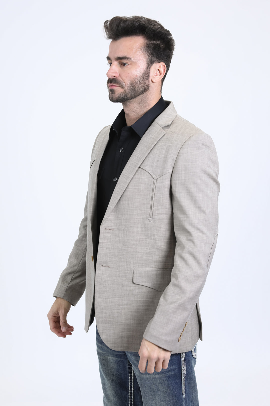 Men's Double Button Western Beige Blazer