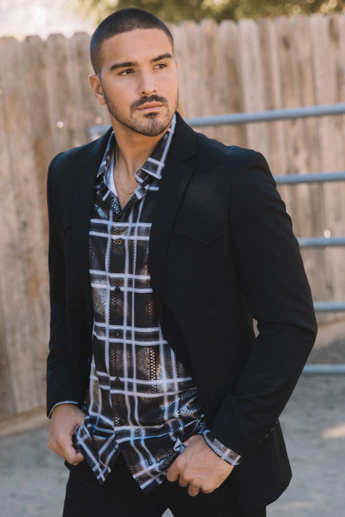 Men's Double Button Western Black Blazer