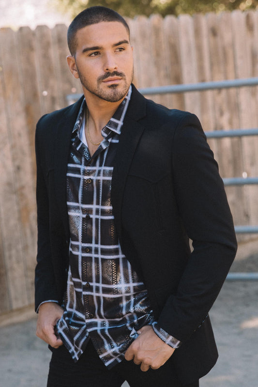 Men's Double Button Western Black Blazer