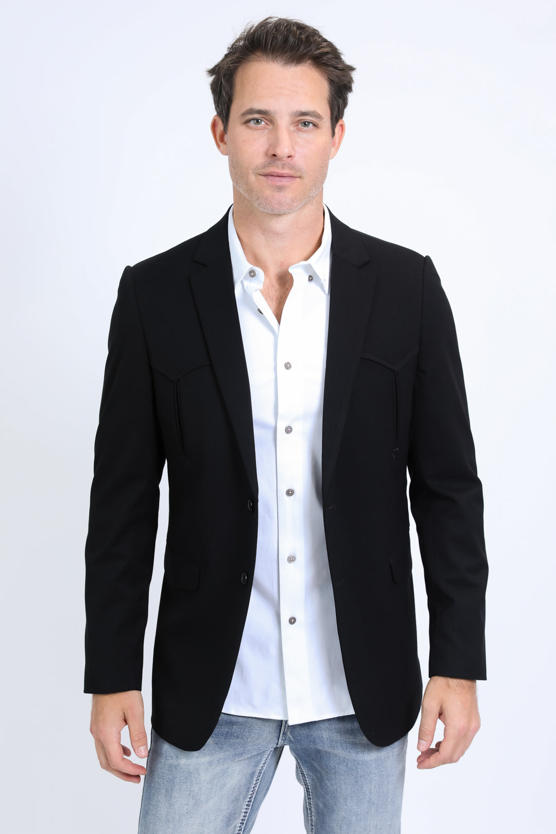 Mens Black ~ White 2 Button Stripes American Flag Patriotic Blazer main image 1