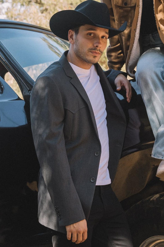 Men's Double Button Western Charcoal Blazer