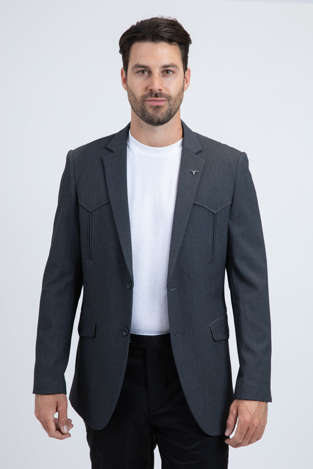 Men's Double Button Western Charcoal Blazer