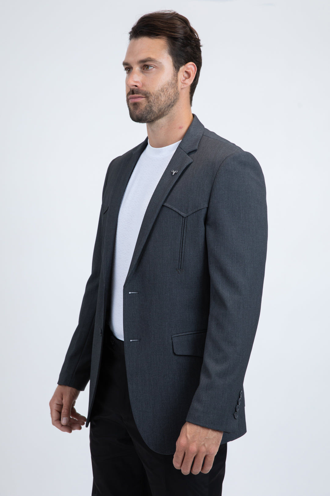 Men's Double Button Western Charcoal Blazer