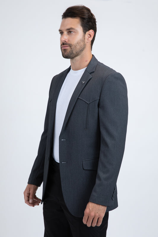 charcoal double button western blazer men platini 