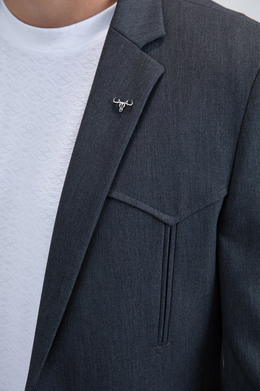charcoal double button western blazer men platini detail