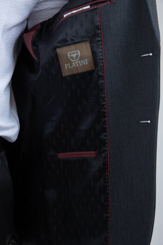 charcoal double button western blazer men platini intern detail
