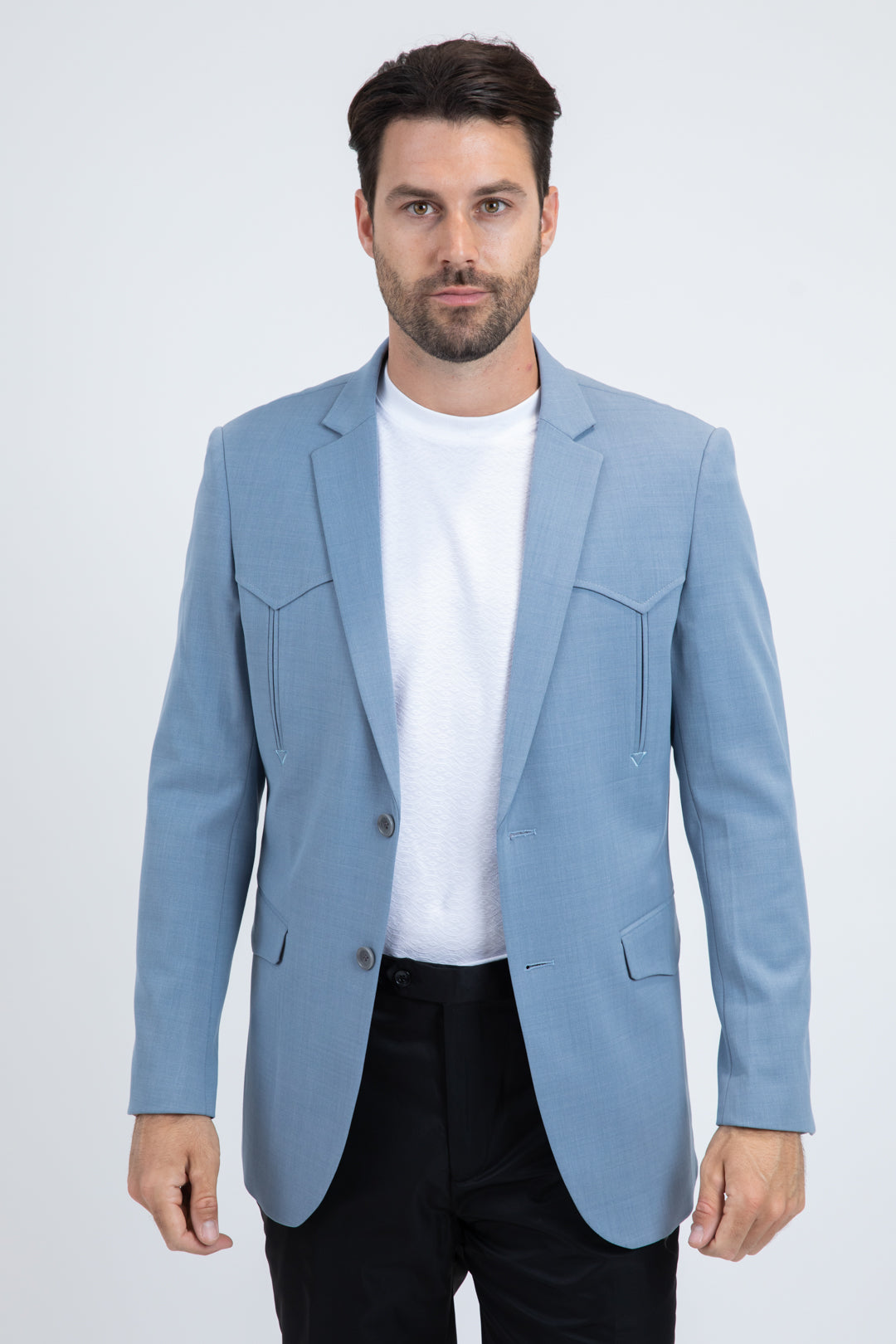 Men's Double Button Western Light Blue Blazer