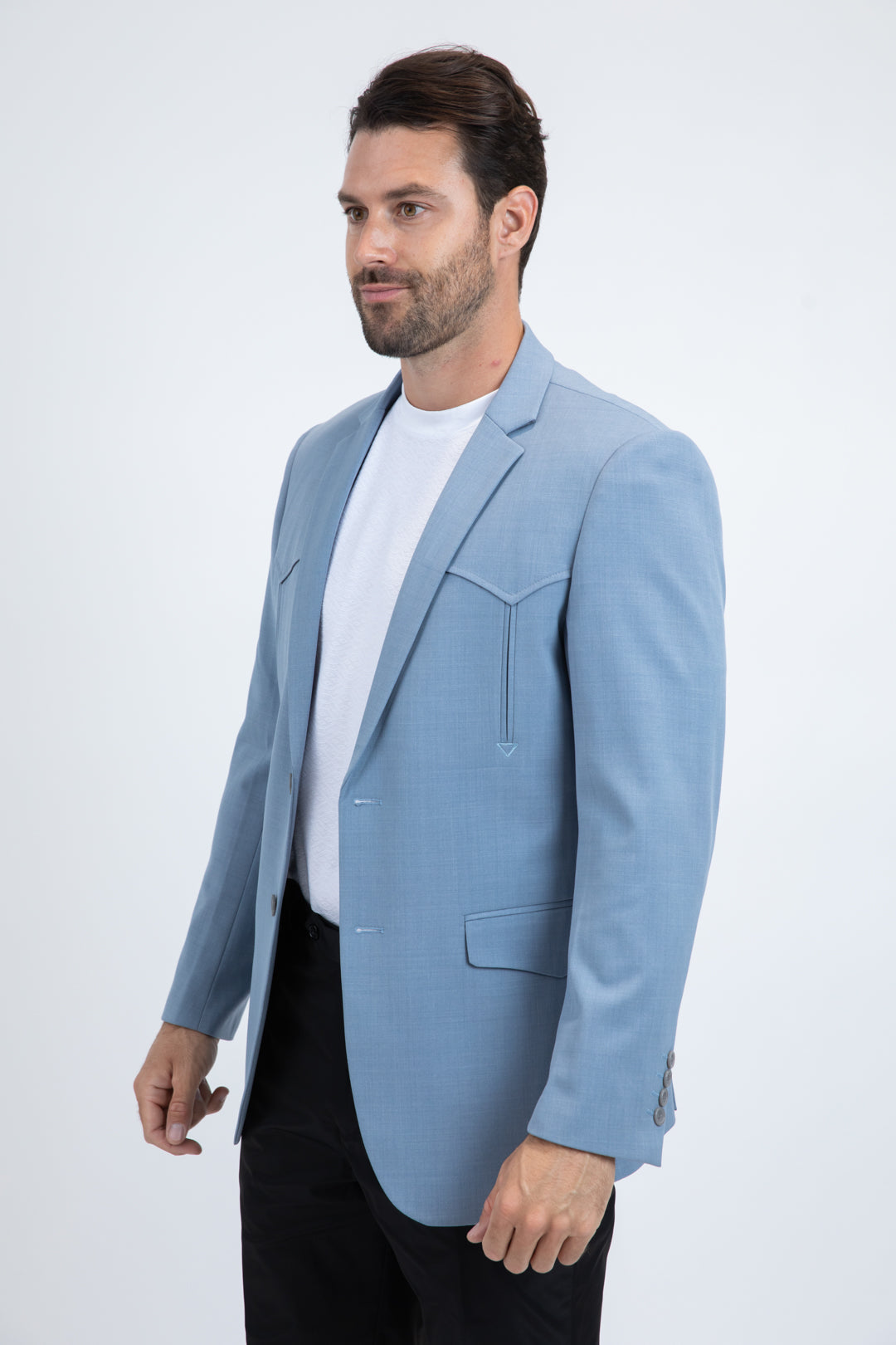 Men's Double Button Western Light Blue Blazer