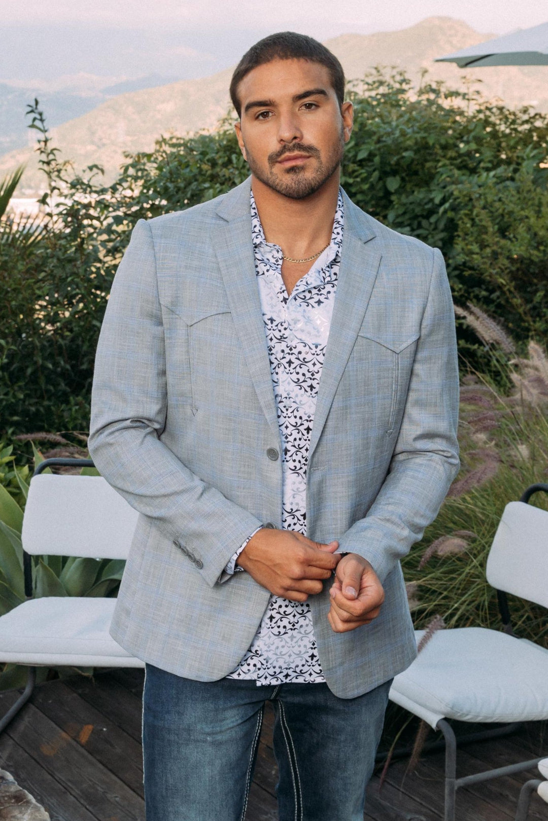grey double button western blazer men platini lifestyle