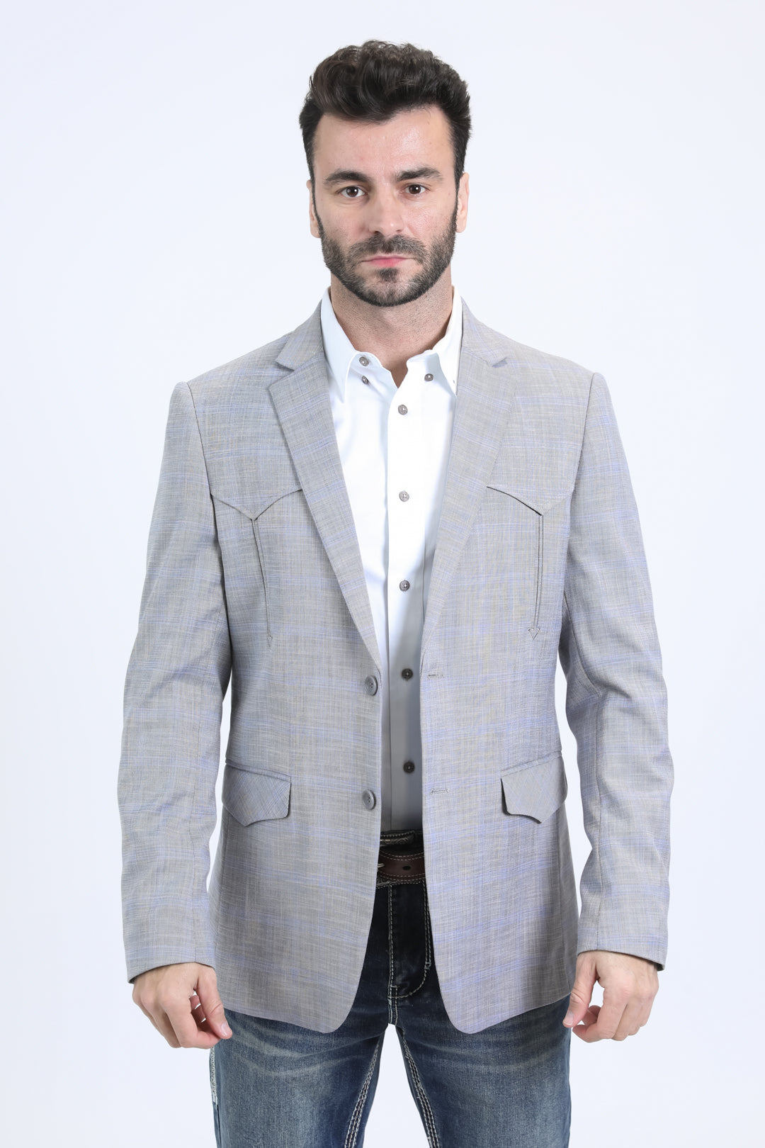 Men's Double Button Western Grey Blazer