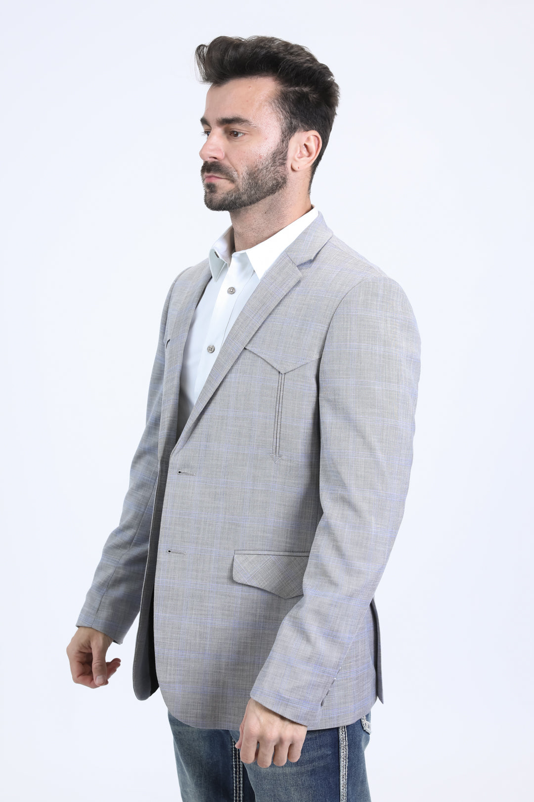 Men's Double Button Western Grey Blazer