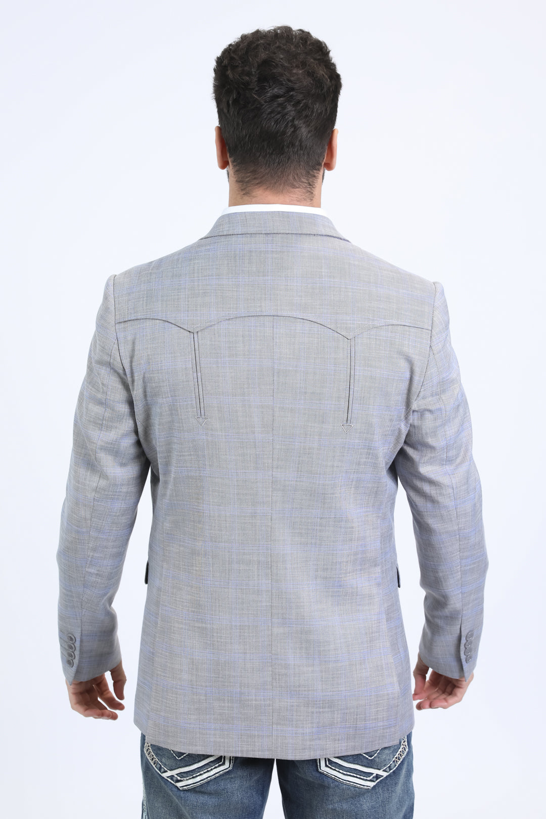 Men's Double Button Western Grey Blazer