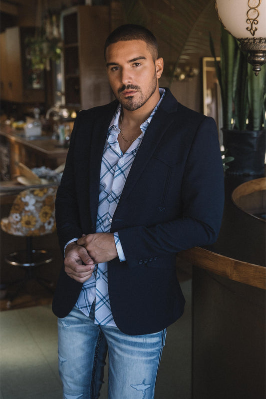 Men's Double Button Western Navy Blazer