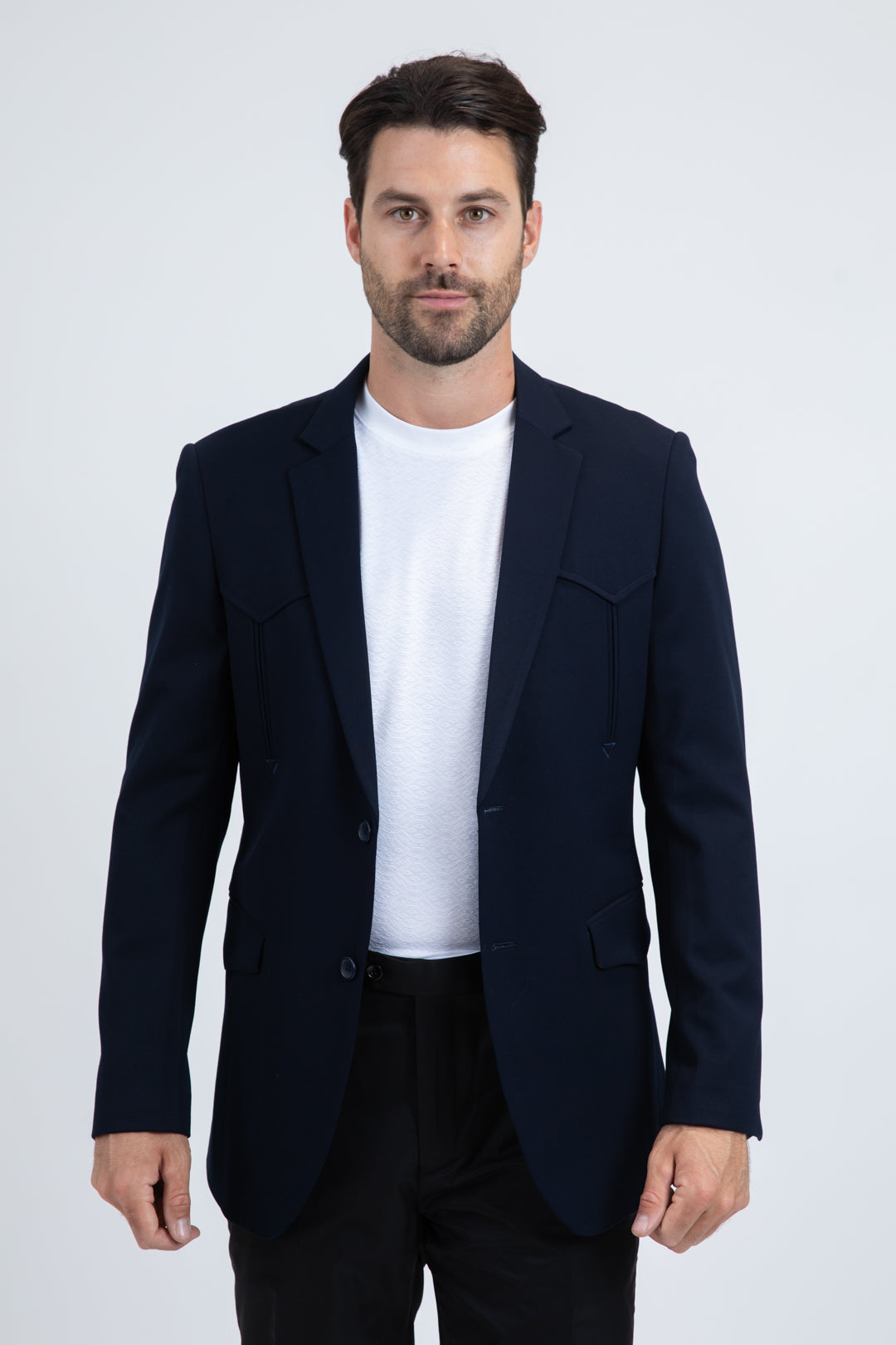 Men's Double Button Western Navy Blazer