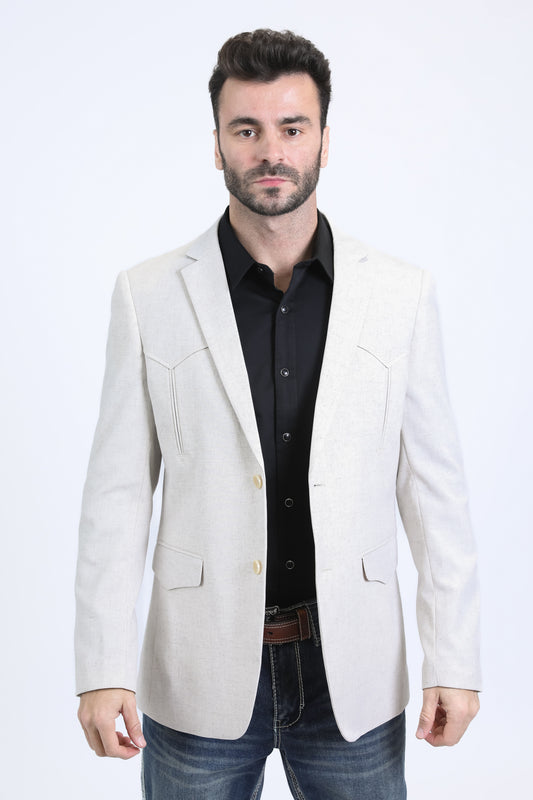 Men's Double Button Western Off-White Blazer