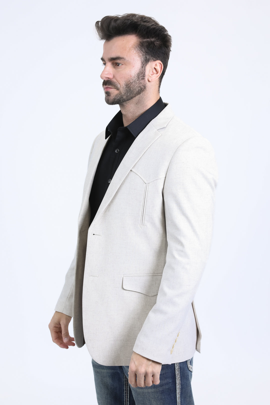 Men's Double Button Western Off-White Blazer