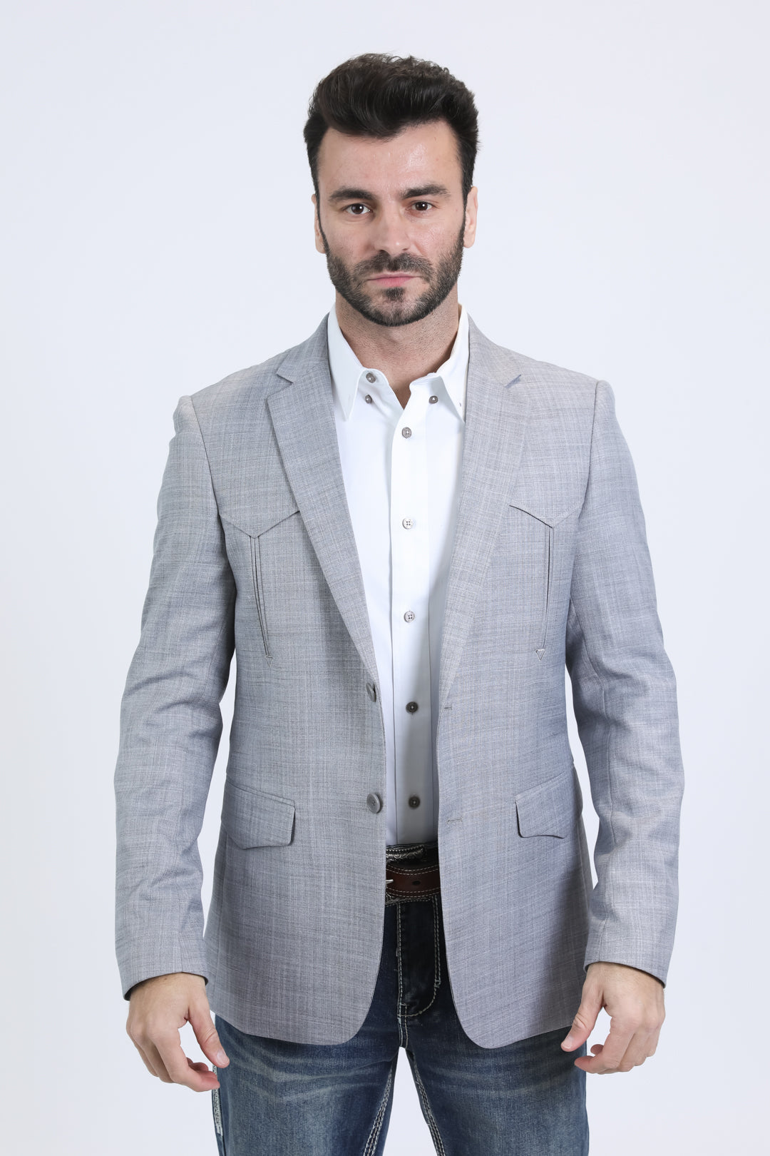 Men's Double Button Western Silver Blazer
