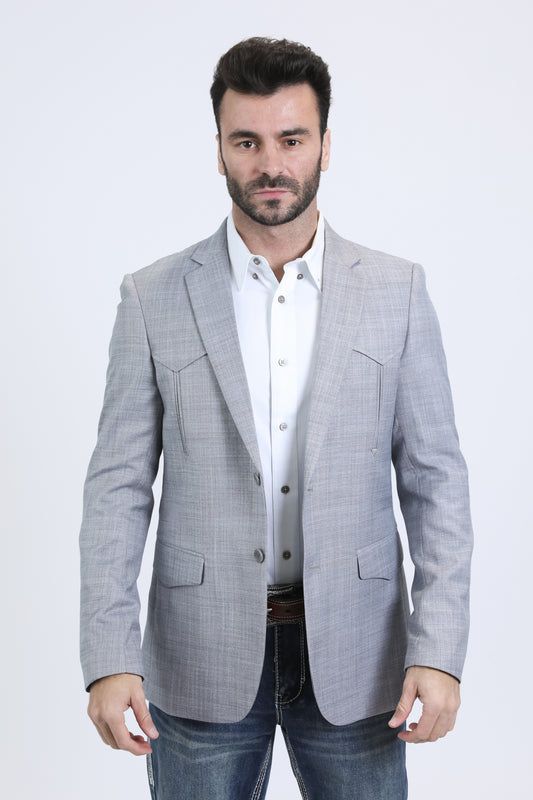 Men's Double Button Western Silver Blazer