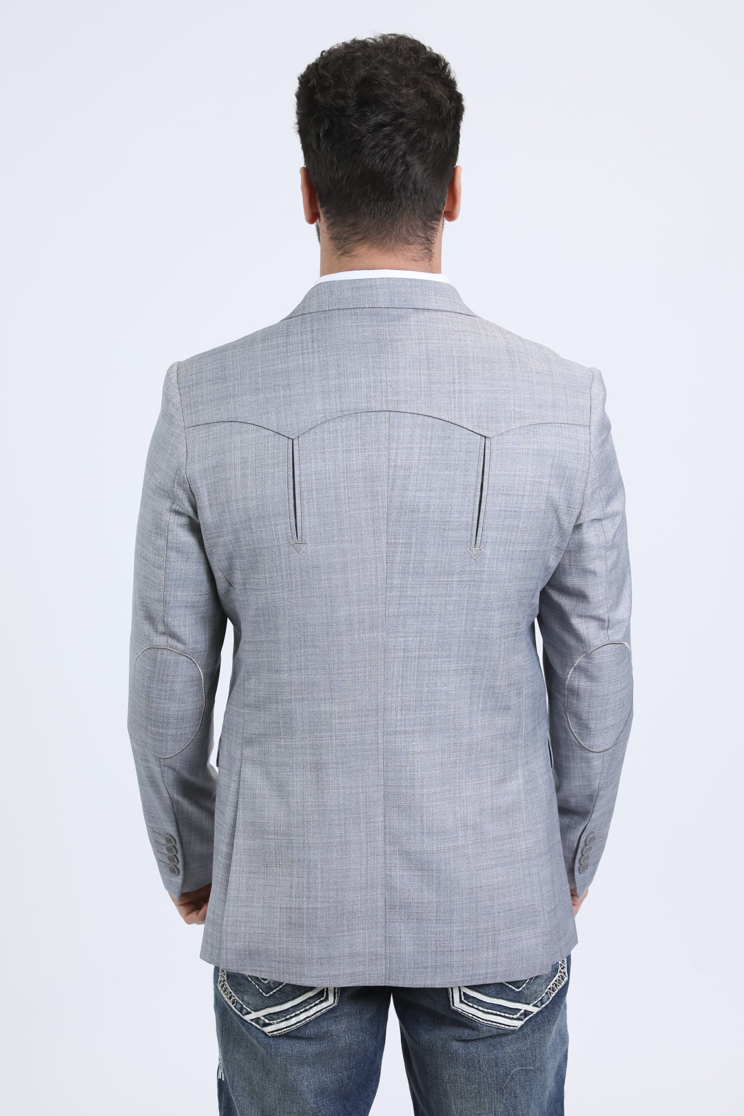 Men's Double Button Western Silver Blazer