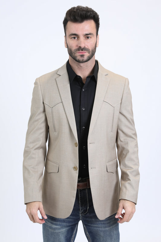 Men's Double Button Western Taupe Blazer