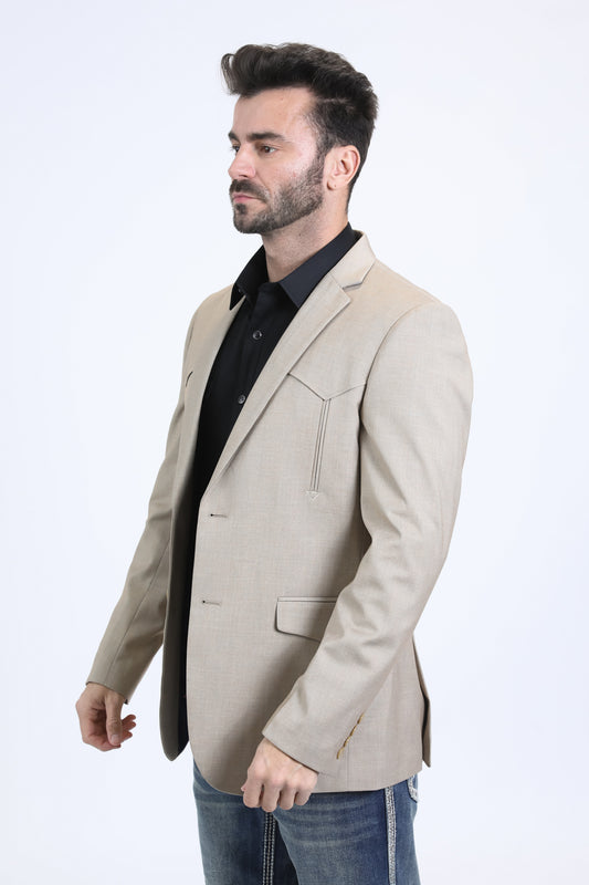 taupe double button western blazer men platini side