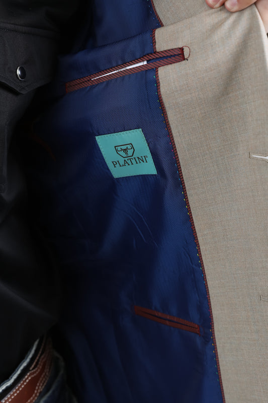 taupe double button western blazer men platini intern detail