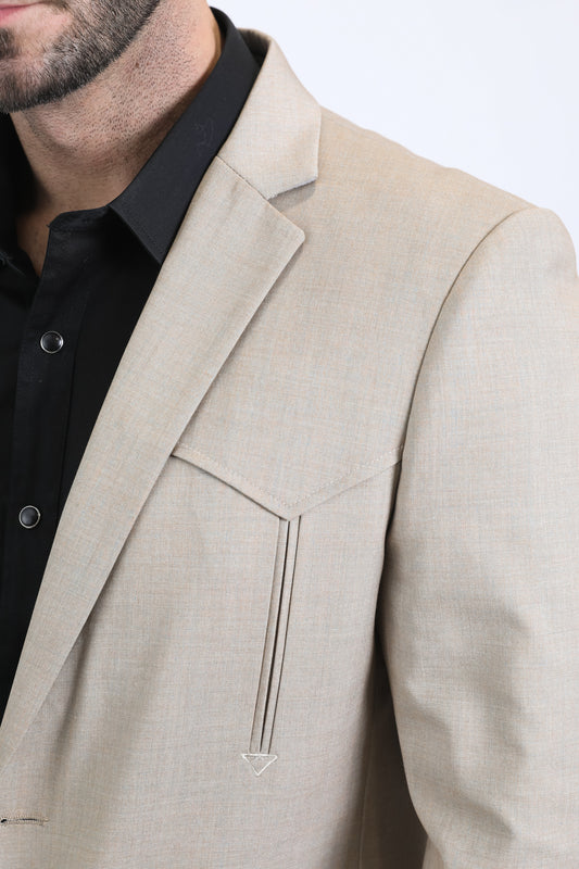 taupe double button western blazer men platini detail