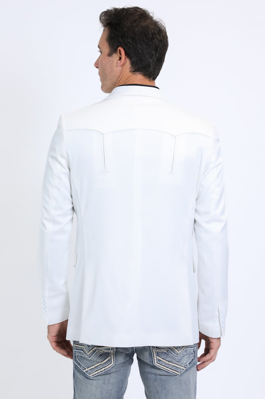 white double button western blazer men platini back