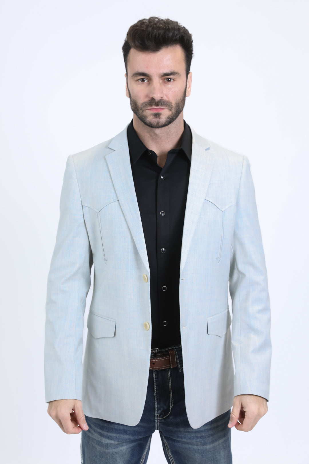 Men's Double Button Western White Blazer