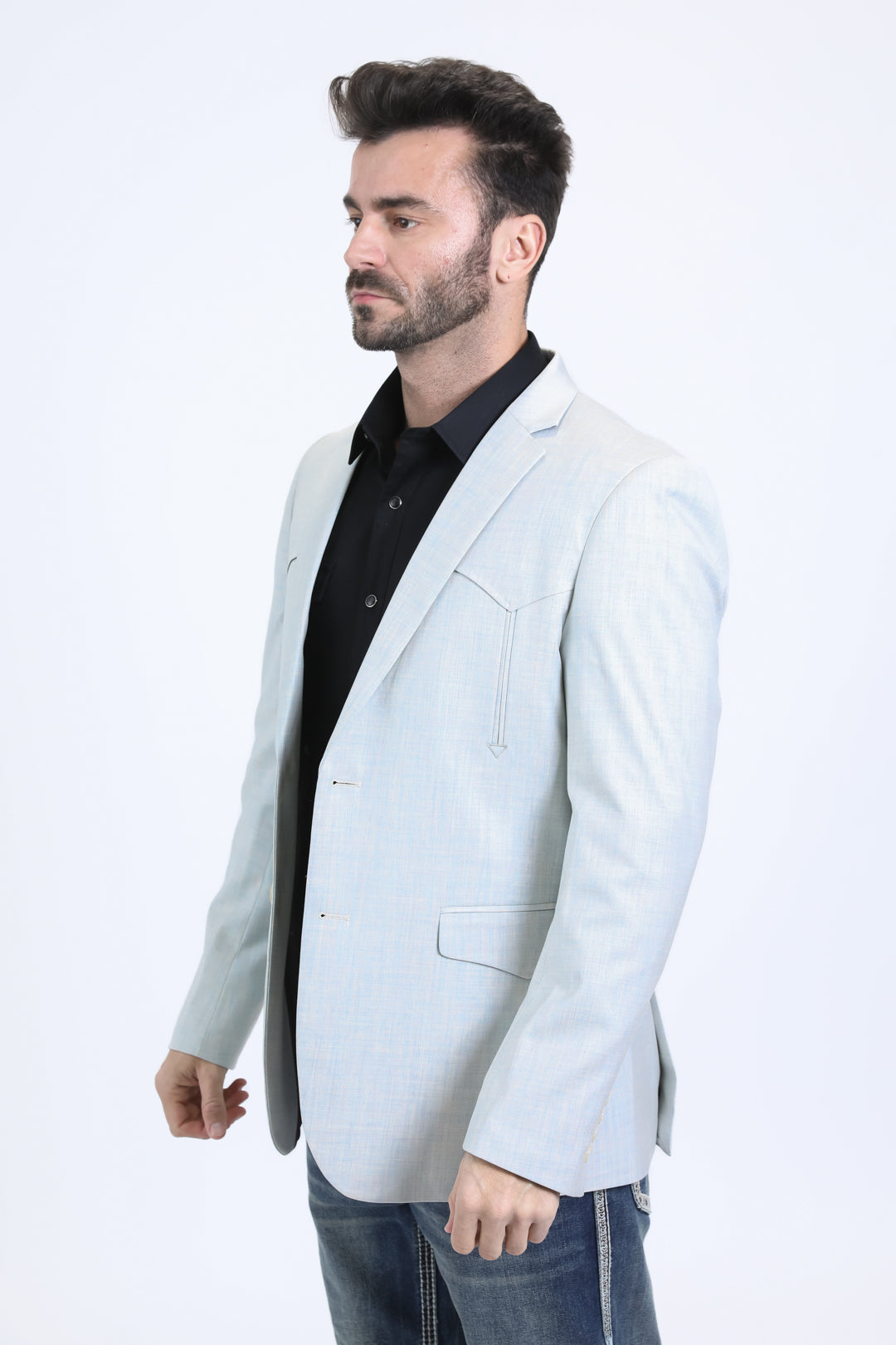 Men's Double Button Western White Blazer