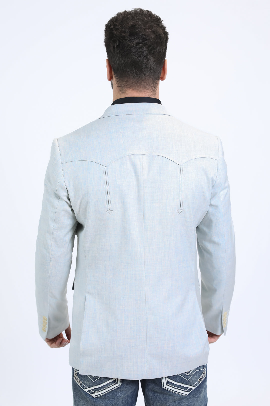 Men's Double Button Western White Blazer