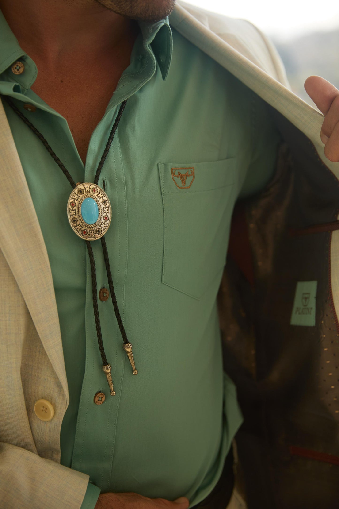 Men's Double Button Western White Blazer