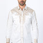 Mens Embroidery Modern Fit Stretch Beige Long Sleeve Shirt