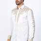 Mens Embroidery Modern Fit Stretch Beige Long Sleeve Shirt
