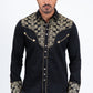 Black Embroidery Modern Fit Stretch Long Sleeve Shirt Men