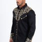 Black Embroidery Modern Fit Stretch Long Sleeve Shirt Men
