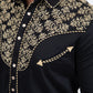 Black Embroidery Modern Fit Stretch Long Sleeve Shirt Men