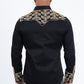 Black Embroidery Modern Fit Stretch Long Sleeve Shirt Men