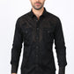 Mens Embroidery Modern Fit Stretch Black/Brown Long Sleeve Shirt