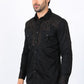 Mens Embroidery Modern Fit Stretch Black/Brown Long Sleeve Shirt