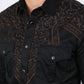 Mens Embroidery Modern Fit Stretch Black/Brown Long Sleeve Shirt