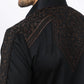 Mens Embroidery Modern Fit Stretch Black/Brown Long Sleeve Shirt