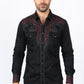 Mens Embroidery Modern Fit Stretch Black/Charcoal Long Sleeve Shirt