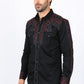 Mens Embroidery Modern Fit Stretch Black/Charcoal Long Sleeve Shirt