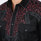 Mens Embroidery Modern Fit Stretch Black/Charcoal Long Sleeve Shirt