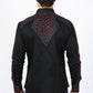 Mens Embroidery Modern Fit Stretch Black/Charcoal Long Sleeve Shirt